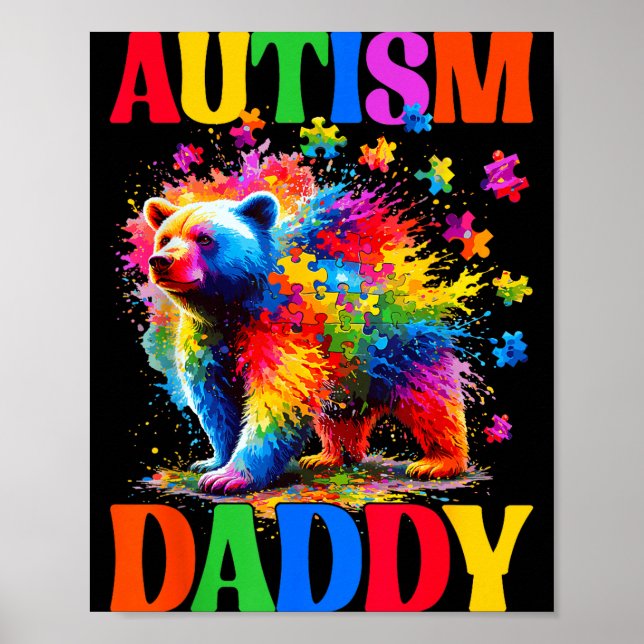 Autism daddy autism awareness day bear puzzle poster (Front)