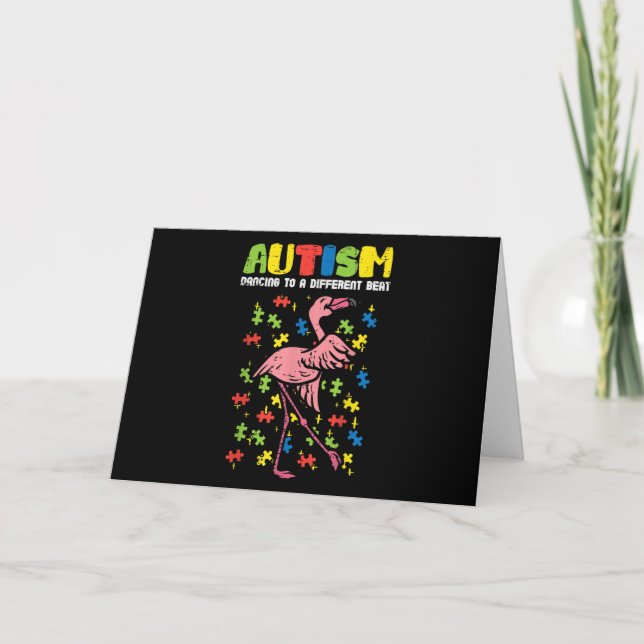 Autism Dancing Different Beat Flamingo Cute Card (Front)