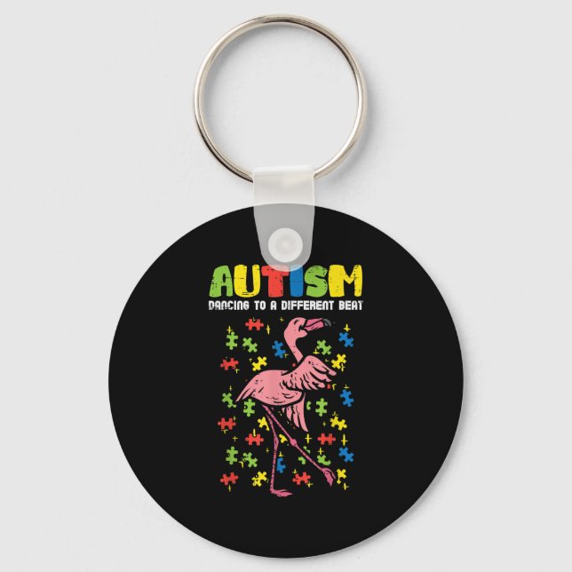 Autism Dancing Different Beat Flamingo Cute Keychain (Front)