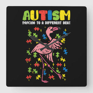 Autism Dancing Different Beat Flamingo Cute Square Wall Clock