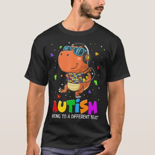 Autism Dancing To Be A Different Beat Dinosaur T R T_Shirt