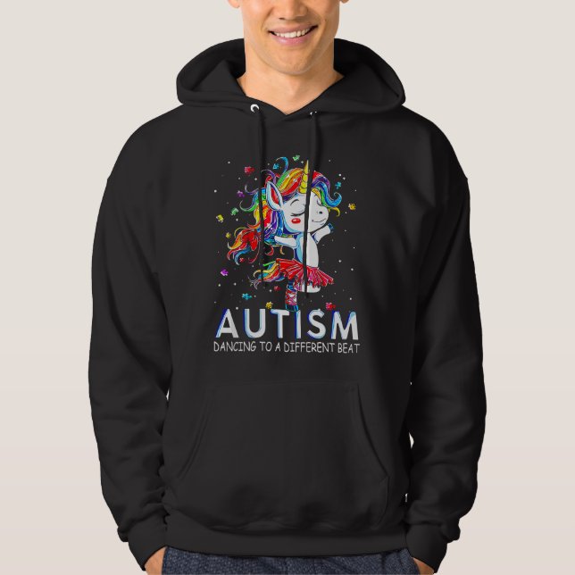 Autism Dancing To Be A Different Beat Unicorn  Hoodie (Front)