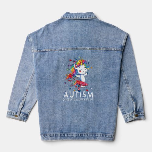 Autism Dancing To Be A Different Beat Unicorn Tie  Denim Jacket