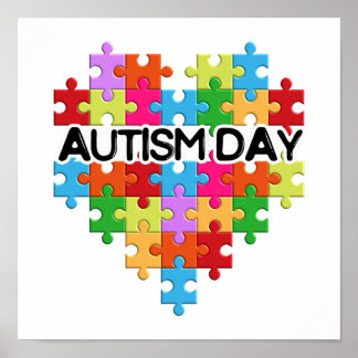 Autism Day Puzzle Shape Heart Poster