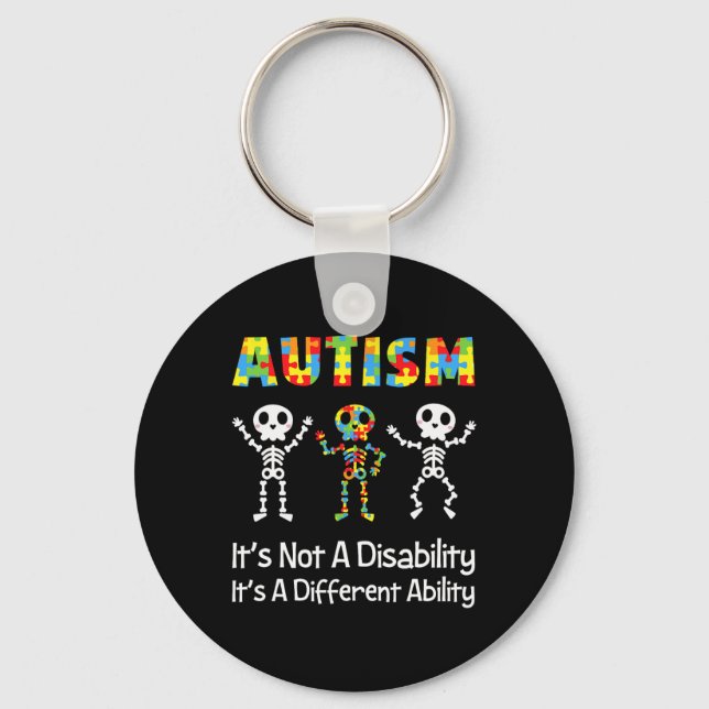 Autism Different Ability Skull Skeleton Neurodiver Keychain (Front)