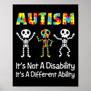 Autism Different Ability Skull Skeleton Neurodiver Poster