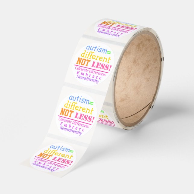 Autism = Different Not Less Autism Awareness  Classic Round Sticker (Roll)