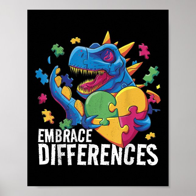 Autism Dinosaur. Embrace Differences. Autism Aware Poster (Front)