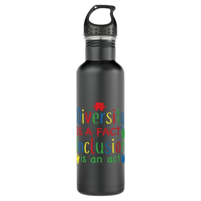 Autism Diversity Puzzle Print Stainless Steel Water Bottle (Front)