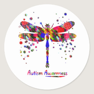 Autism Dragonfly Autism Awareness Classic Round Sticker