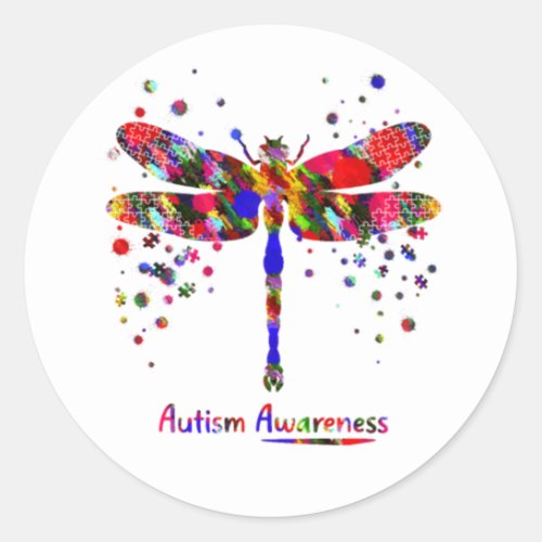 Autism Dragonfly Autism Awareness Classic Round Sticker