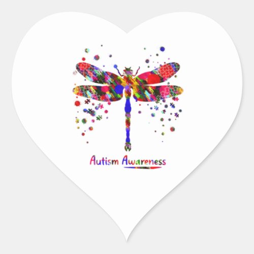 Autism Dragonfly Autism Awareness Heart Sticker