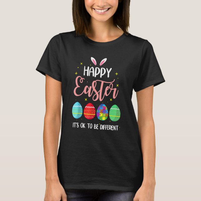 Autism Easter Bunny Egg Puzzle Autism Support T-Shirt (Front)