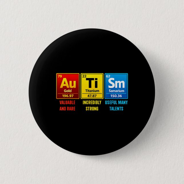 Autism Elements Periodic Table Awareness ASD Men Button (Front)