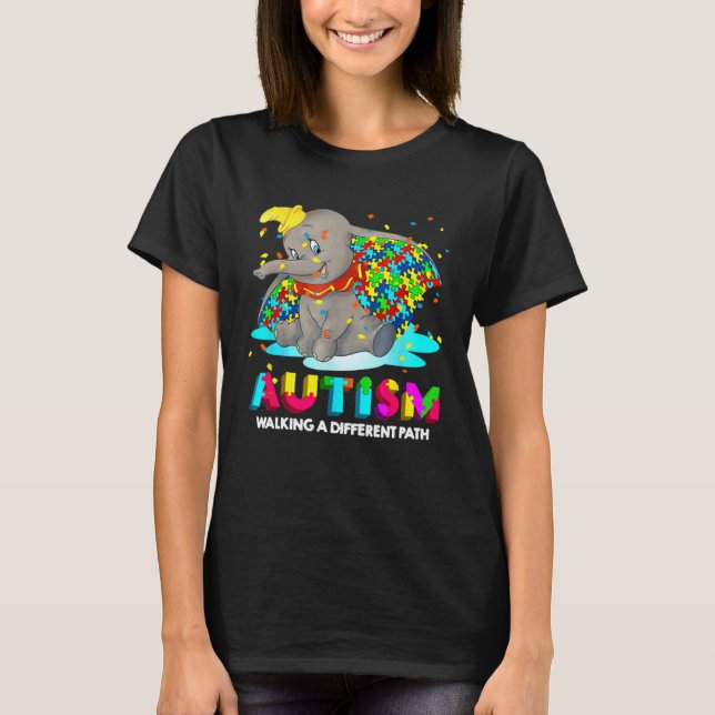 Autism Elephant Dumbo Walking A Different Path Aut T-Shirt (Front)