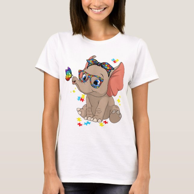 Autism Elephant Glasses Awareness Mom Kids Autism  T-Shirt (Front)