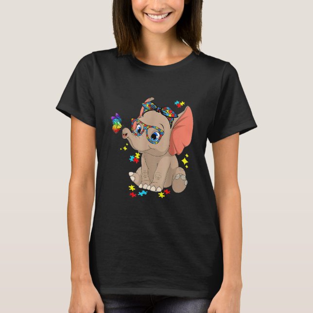 Autism Elephant Glasses Awareness Mom Kids Autism  T-Shirt (Front)
