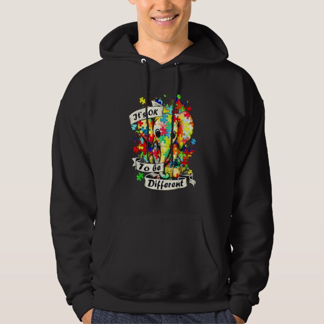Autism Elephant Puzzle It's Ok To Be Different Mom Hoodie (Front)