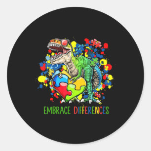 Autism Embrace Differences Dinosaur T-Rex Kids Cut Classic Round Sticker