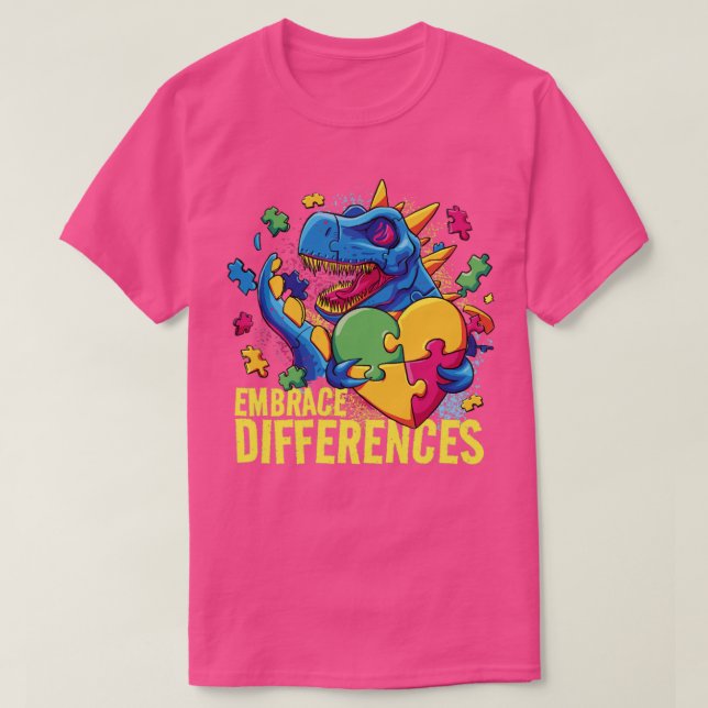 Autism Embrace Differences Dinosaur TRex Kids Cut  T-Shirt (Design Front)