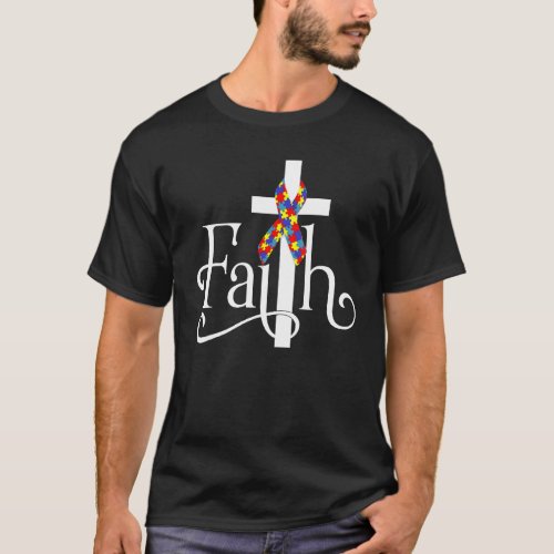 Autism Faith Cross  Autism Awareness Heart Ribbon T-Shirt