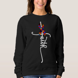 Autism Faith Puzzle Piece Vertical Cross Autism Aw Sweatshirt