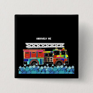 Autism Firetruck puzzle pieces Button