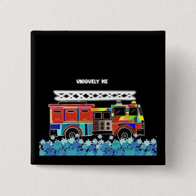 Autism Firetruck puzzle pieces Button (Front)