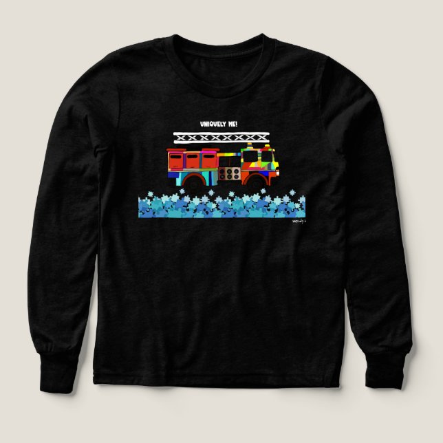 Autism Firetruck puzzle pieces Tri-Blend Shirts (Design Front)