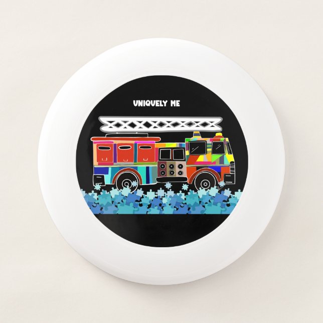 Autism Firetruck puzzle pieces Wham-O Frisbee (Front)