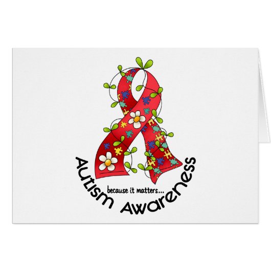AUTISM Flower Ribbon 1 Cards (Front Horizontal)