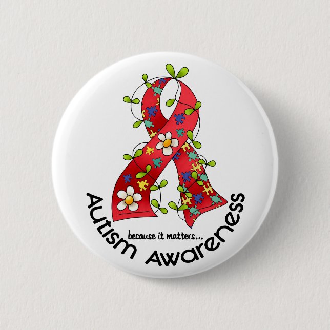 AUTISM Flower Ribbon 1 Pinback Button (Front)