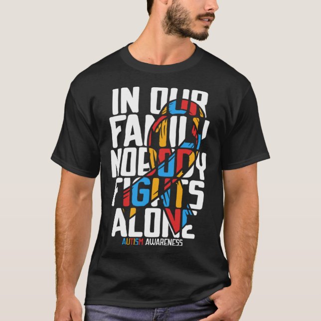 Autism for Mom Dad and Family Blue Autism Awarenes T-Shirt (Front)