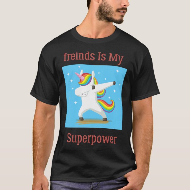 Autism Freinds Is My Superpower Dabbing Unicorn Gi T-Shirt (Front)