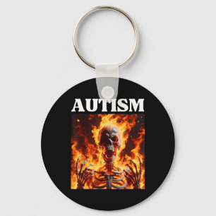Autism Funny Cringe Edgy Hard Skeleton Meme Flames Keychain