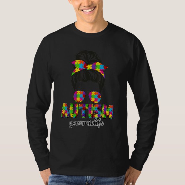 Autism Gammie Messy Bun Puzzle Sunglasses Motheru2 T-Shirt (Front)