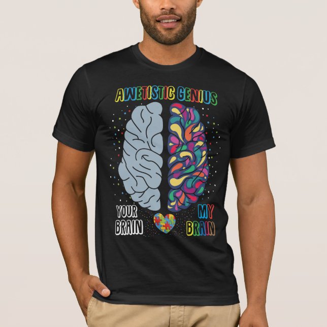 Autism Genius Heart Autistic Colorful Brain T-Shirt (Front)