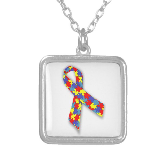 autism gifts silver plated necklace (Front)