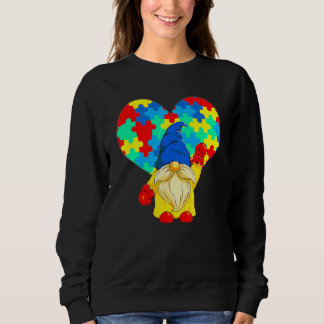 Autism Gnome Heart Puzzle Pieces Autism Awareness Sweatshirt