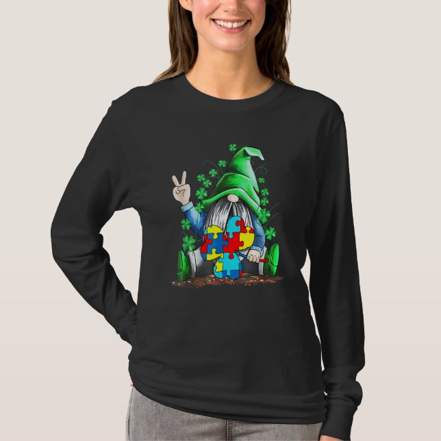 Autism Gnome St Patrick Day Lucky Shamrock Autism  T-Shirt (Front)