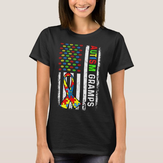 Autism Gramps American Flag Autism Awareness Famil T-Shirt (Front)