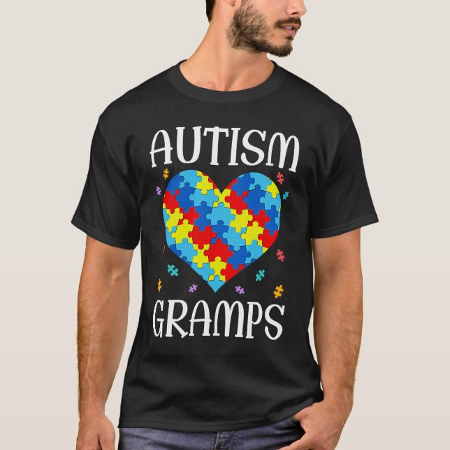 Autism Gramps Matching Family Heart Autism Awarene T-Shirt (Front)