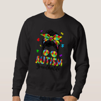 Autism Grandma Messy Bun Puzzle Sunglasses Motheru Sweatshirt