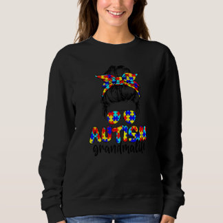 Autism Grandma Messy Bun Sunglasses Bandana Autism Sweatshirt