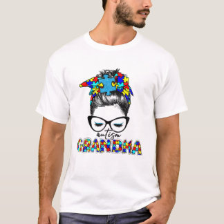 Autism Grandma Messy Bun Sunglasses Bandana Mother T-Shirt