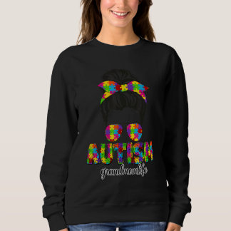 Autism Grandmom Messy Bun Puzzle Sunglasses Mother Sweatshirt