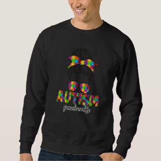 Autism Grandmom Messy Bun Puzzle Sunglasses Mother Sweatshirt