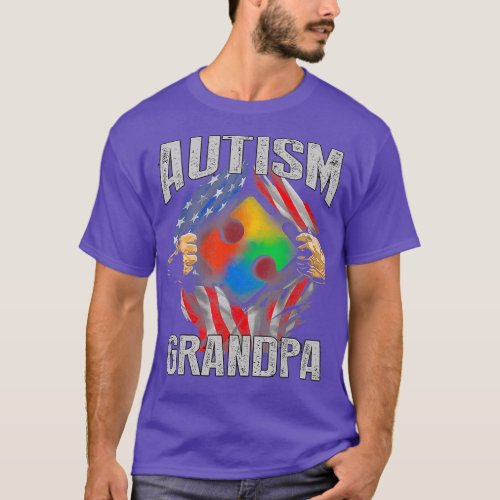 Autism Grandpa American Flag Autism Awareness T_Shirt