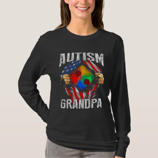 Autism Grandpa American Flag Autism Awareness T-Shirt