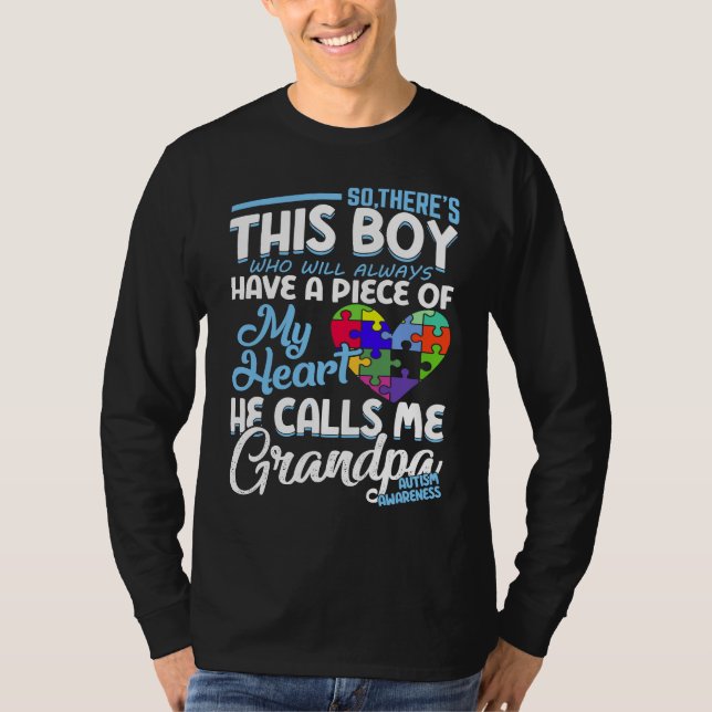 Autism Grandpa Boy Puzzle Pieces Autism Awereness T-Shirt (Front)